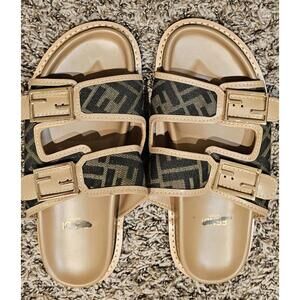 Fendi Brown and Black Logo Buckle Sandals sz 40